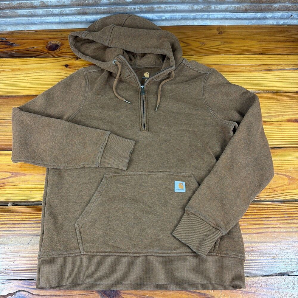 Carhartt Hoodie Youth Size M (8-10) Brown Fleece Hooded Sweatshirt 1/4 Zip
